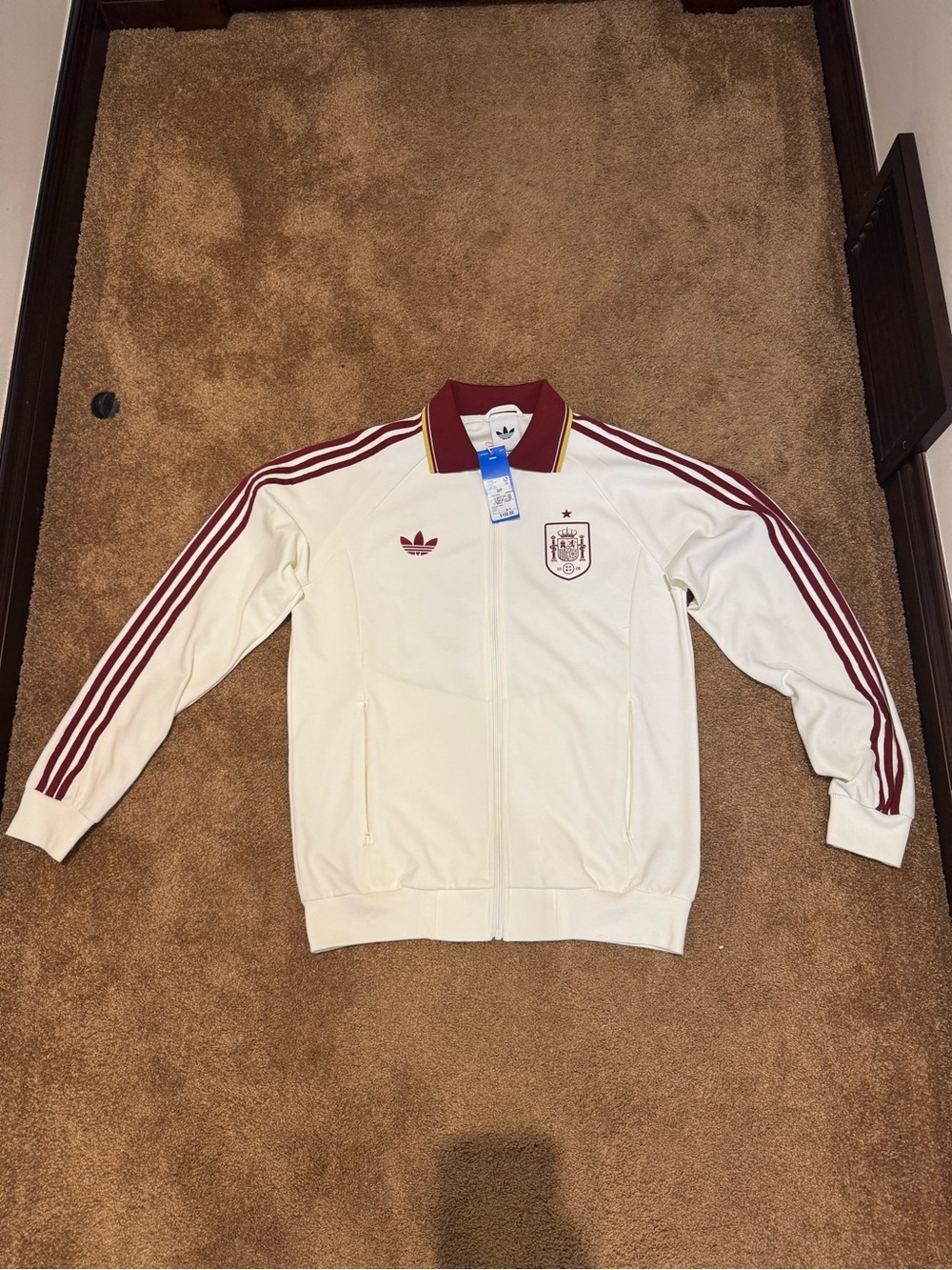 adidas Cream Track Jacket with Burgundy Stripes